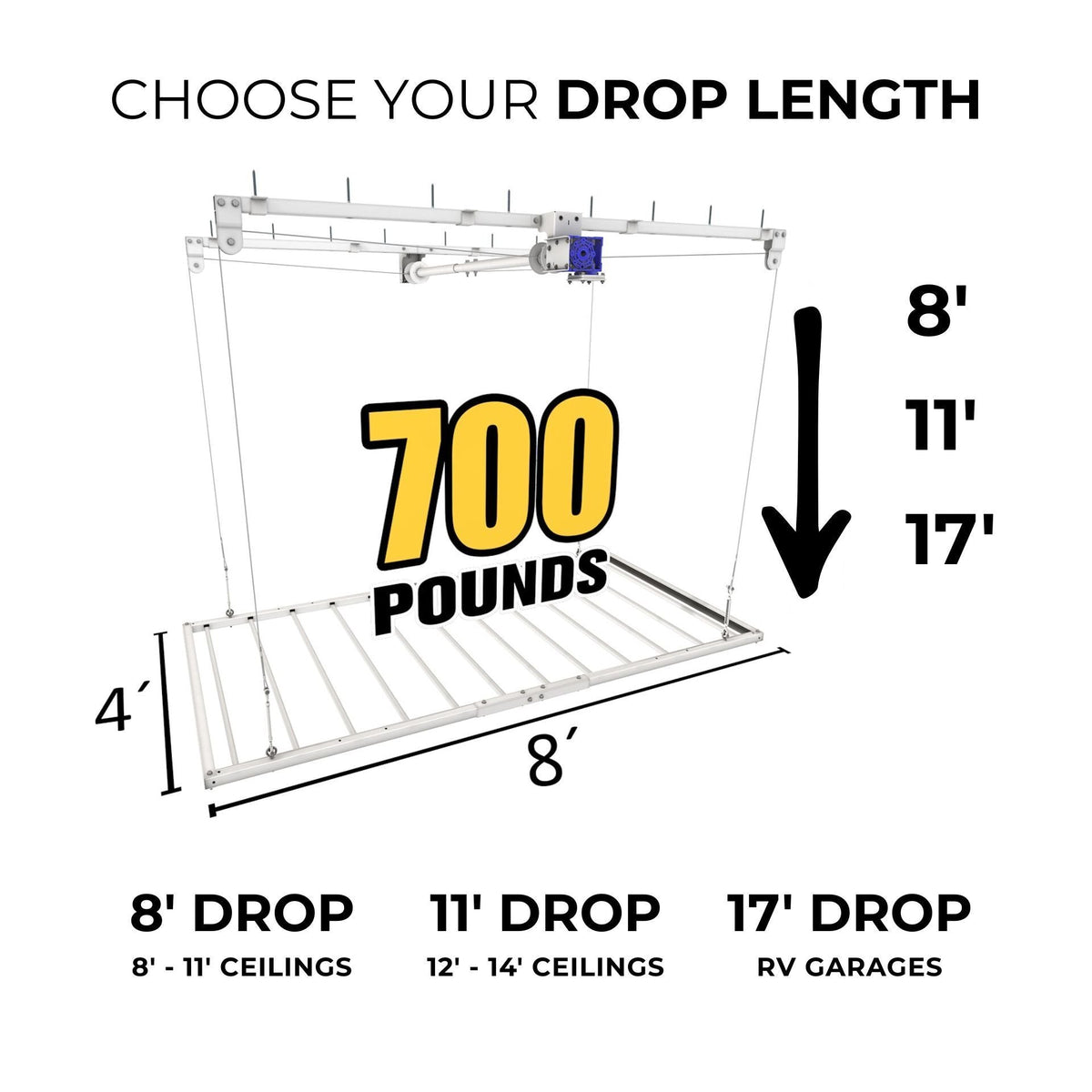 E-Z Garage Storage USA E-Z Lift Pro Motorless Overhead Storage Rack 122 cm x 244 cm 318 kg